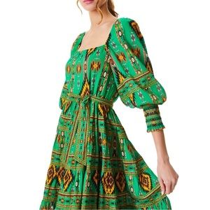 Alice + Olivia Rowen Square Neck Emerald Green Midi Dress size L